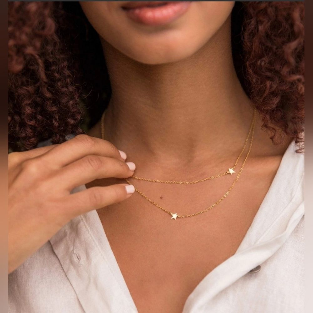 NWT Jennifer Zeuner Jewelry Gold Plated Double Star Necklace
